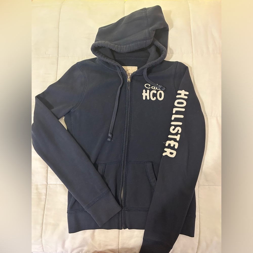 Vintage Navy Blue Hollister Zip Up Hoodie